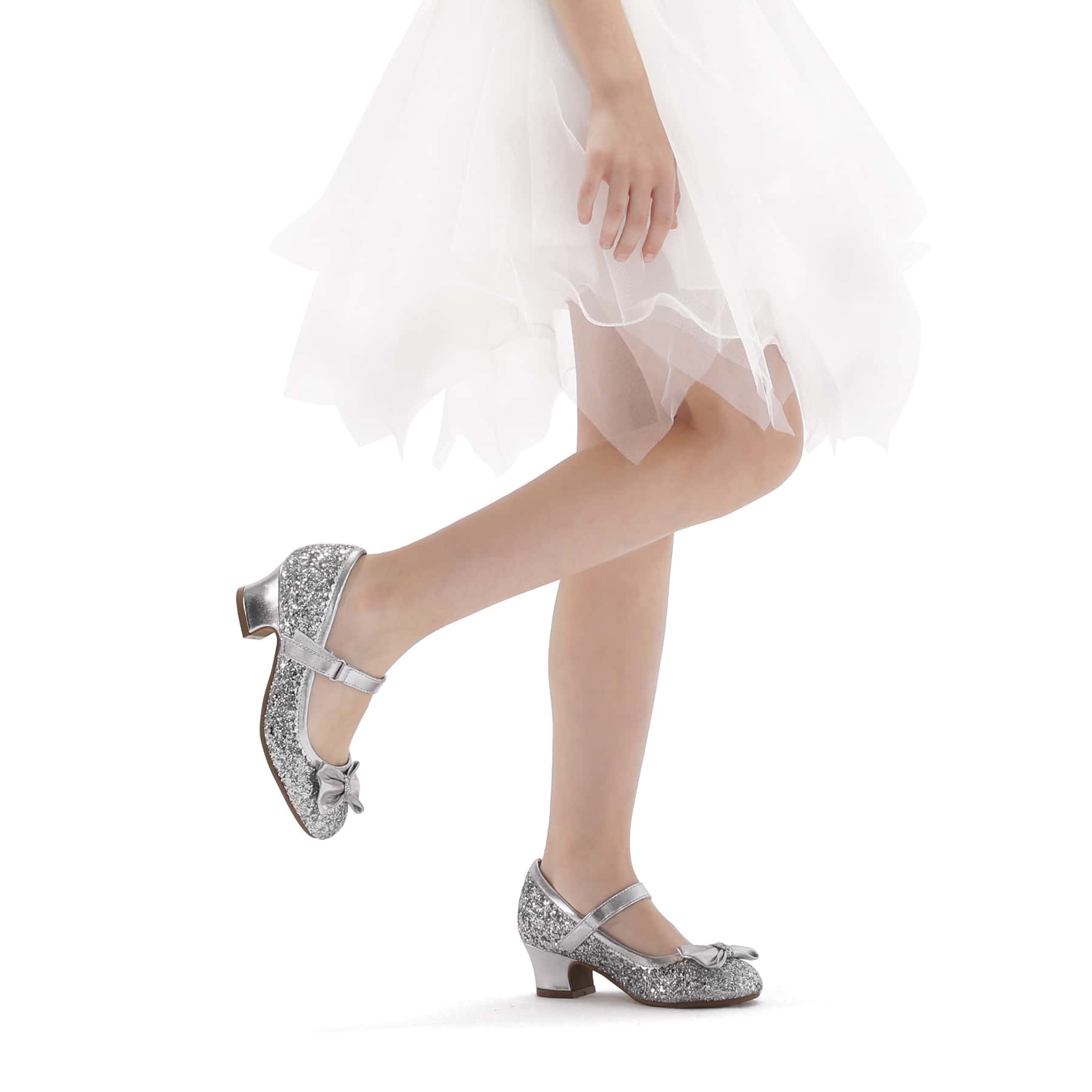 Girl's Dress Shoes Mary Jane Glitter 1.5 In Low Heel Wedding Party Princess Shoes - Silver - View 1