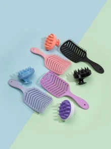1 件洗发按摩发刷和 1 件镂空发梳，返校、旅行度假必备品，女士发饰 - 粉色 - 查看 3