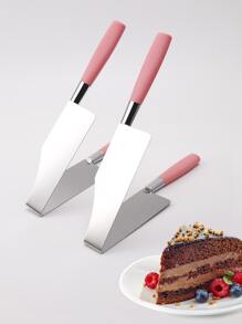 1pc Stainless Steel Cake Cutter, Creative Triangle Baking Cake Clip - Pink - View 1