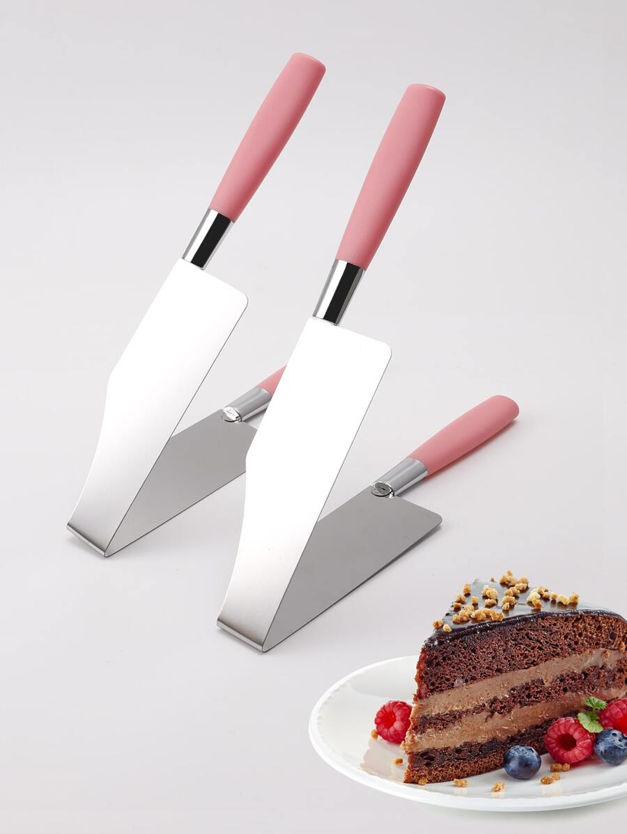 1pc Stainless Steel Cake Cutter, Creative Triangle Baking Cake Clip - Pink - View 1