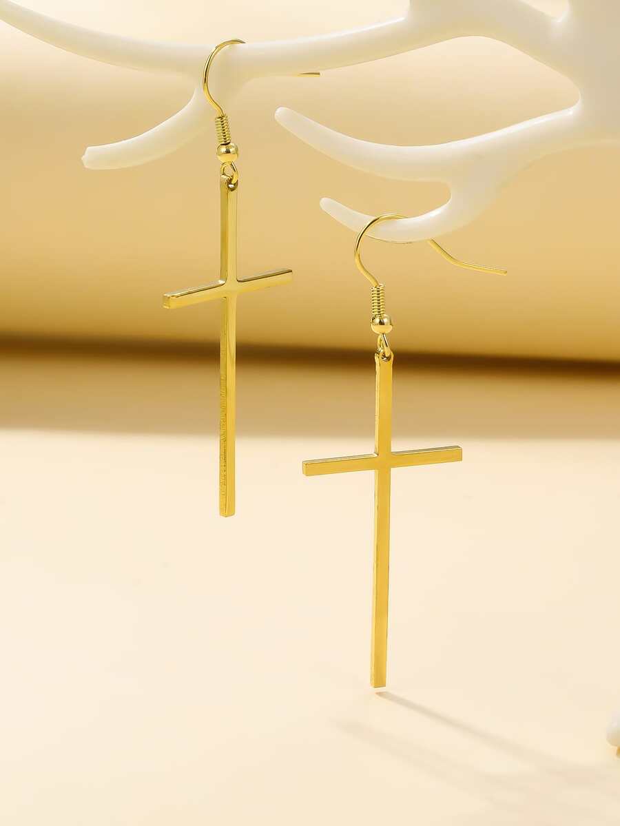 2入組男女不鏽鋼耳環,時尚歐美嘻哈潮流設計 - 金黃色 - 查看 1