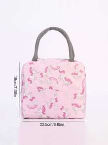 1pc Cartoon Unicorn Cute Bento Bag, School Insulation Lunch Box, Lunch Bag - Pink - View 2