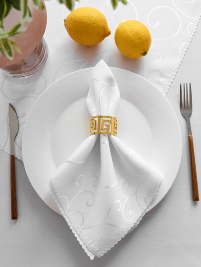 6 Peças/Conjunto Sólido Tecer Cama Individual Gancho Pressionado Desenho De Flores Guardanapos