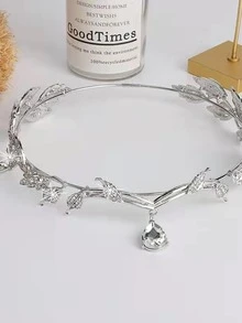 1 pieza corona estilo princesa colgante de cristal frente Decoración Accesorio de pelo nupcial boda - Plateado - Ver 5