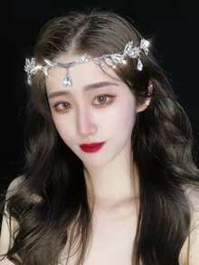 1 pieza corona estilo princesa colgante de cristal frente Decoración Accesorio de pelo nupcial boda - Plateado - Ver 2