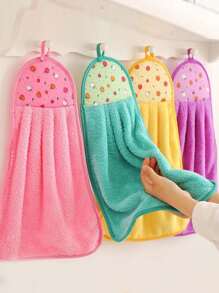 Coral Fleece Kitchen Cleaning Cloth, Bathroom Hand Dry Towel, Hanging Design (2 Packs)