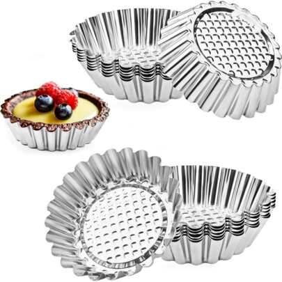 10 Packs Cupcake Mold, 3.8inch Stainless Steel Mini Pie Tartlet Cupcake Cake Muffin Mold Tin Pan Baking Tool
