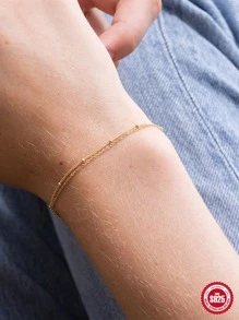 1PC 925 Sterling Silver Double Layer Bracelets For Women Beads 18K Gold Female Bracelets Bracelet Party Jewelry - Gold - View 3