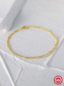 1PC 925 Sterling Silver Double Layer Bracelets For Women Beads 18K Gold Female Bracelets Bracelet Party Jewelry - Gold - View 5