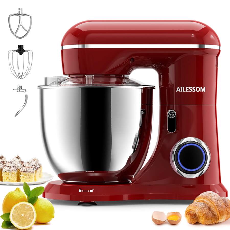 Multi-Functional Stand Mixer -10 Speeds With Pulse, 5.8QT Stainless Steel Bowl, 3 Attachments - Dough Hook, Whisk, And Beater For Versatile Baking And Cooking - 紅色 - 查看 1