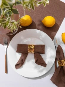 6入組亞麻實色麻邊方形餐巾 - 棕色 - 查看 3