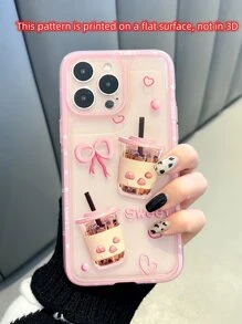 Pink Milk Tea Pattern Clear Phone Case Compatible With Iphone 11,IPhone 13,IPhone 14 Pro Max - Multicolor - View 6