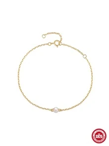 1入組925純銀圓形白色手鍊適合女士婚禮新娘簡約風手環派對禮物首飾類