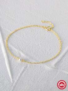 1入組925純銀圓形白色手鍊適合女士婚禮新娘簡約風手環派對禮物首飾類