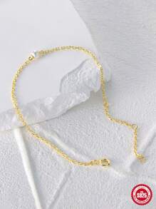 1入組925純銀圓形白色手鍊適合女士婚禮新娘簡約風手環派對禮物首飾類