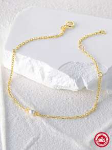 1入組925純銀圓形白色手鍊適合女士婚禮新娘簡約風手環派對禮物首飾類