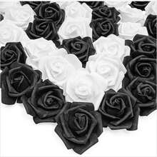 Stemless Foam Flowers, 3" Black and White Roses Artificial for DEcoor - Black - View 1