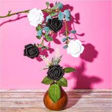 Stemless Foam Flowers, 3" Black and White Roses Artificial for DEcoor - Black - View 2