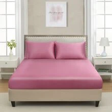 1pc Plain Satin Fitted Sheet, Silky-Like Soft Smooth Bottom Sheet For Bedroom - French Pink - View 1