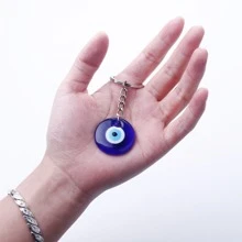 1pc Evil Eye Glass Charm Metal Keychain With Turkish Blue Eye Design - Blue - View 1