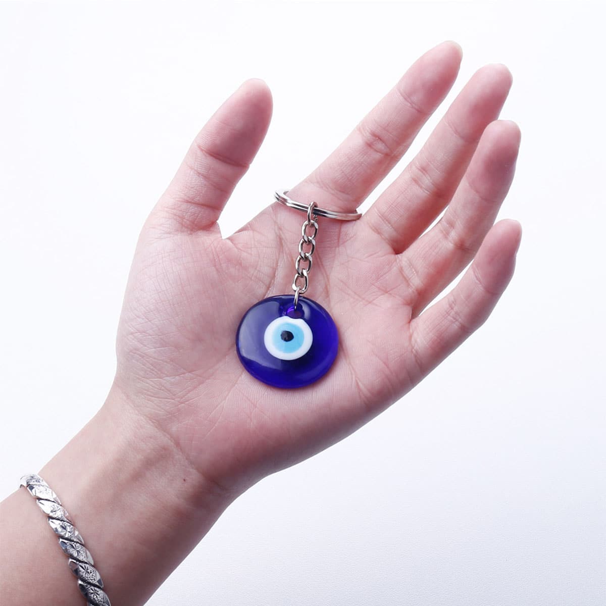 1pc Evil Eye Glass Charm Metal Keychain With Turkish Blue Eye Design - Blue - View 1