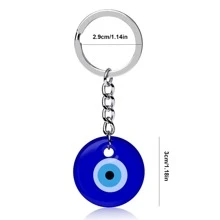 1pc Evil Eye Glass Charm Metal Keychain With Turkish Blue Eye Design - Blue - View 4