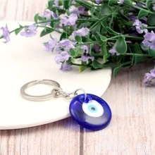 1pc Evil Eye Glass Charm Metal Keychain With Turkish Blue Eye Design - Blue - View 2