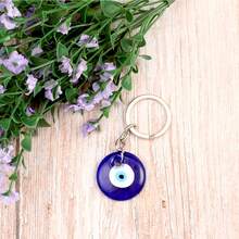1pc Evil Eye Glass Charm Metal Keychain With Turkish Blue Eye Design - Blue - View 3