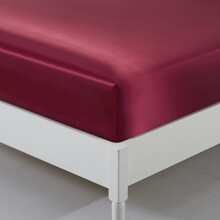 1pc Plain Satin Fitted Sheet, Silky-Like Soft Smooth Bottom Sheet For Bedroom - 酒紅色 - 查看 5
