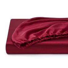 1pc Plain Satin Fitted Sheet, Silky-Like Soft Smooth Bottom Sheet For Bedroom - 酒紅色 - 查看 6