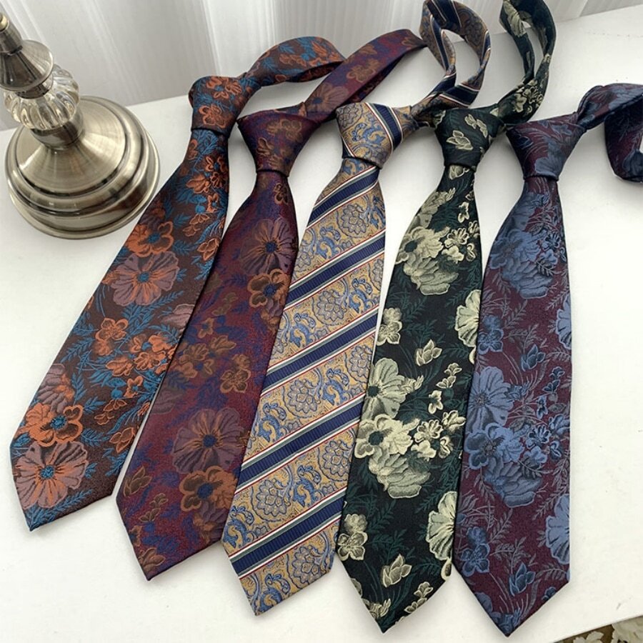 Coffee-Colored Tie With Orange Flower Pattern Work - Coffee Brown - View 1