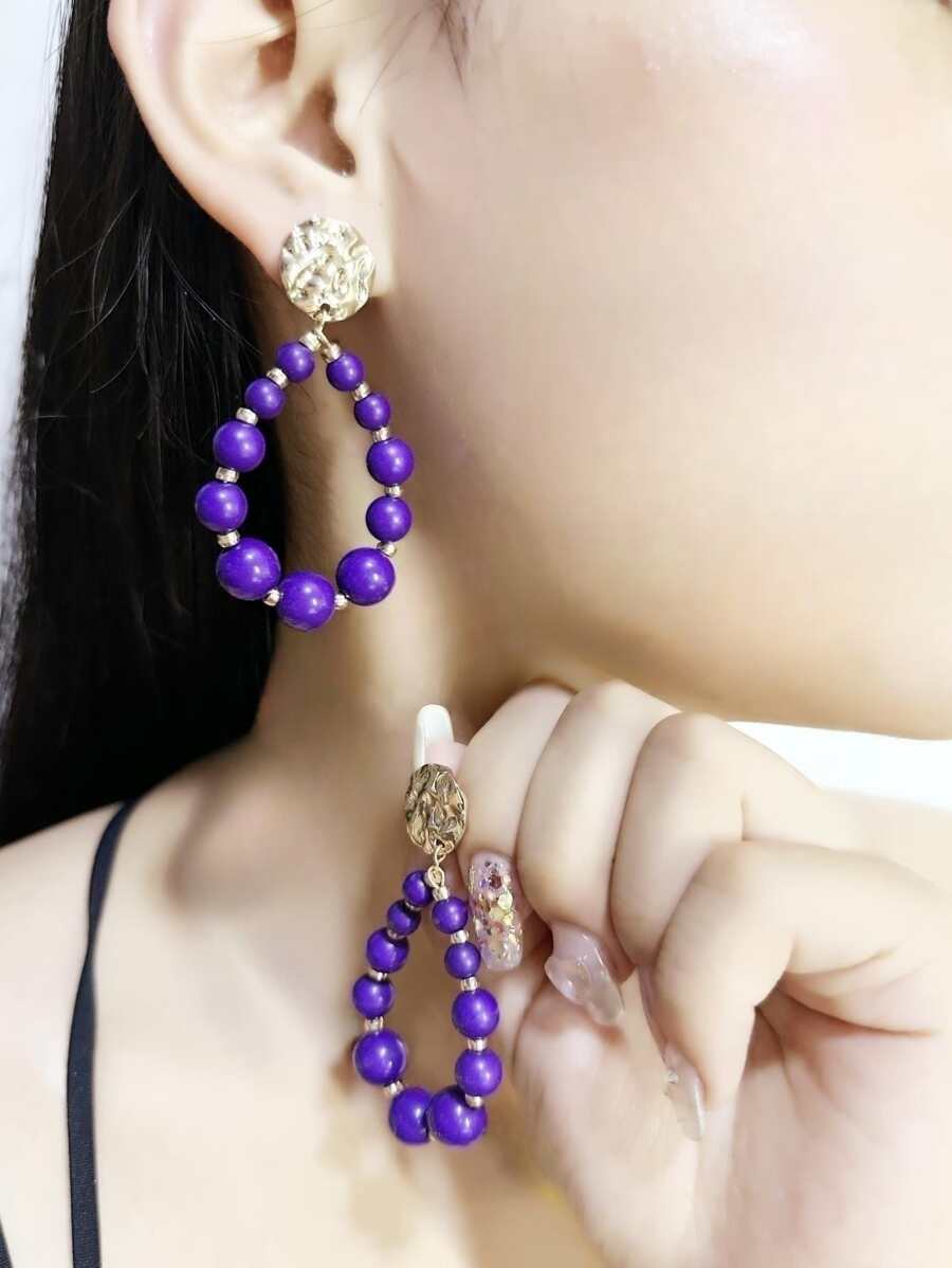 1pair Fashionable Blue Earrings - Purple - View 1