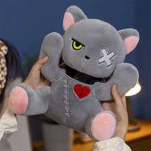 詭異的哥特貓毛絨狂野貓玩具,鬼怪貓玩偶,適用於房間裝飾萬聖節裝飾 - 灰色