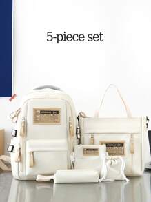 5 Piece Set Backpacks New Fashion School Bags For Teenage Girls Canvas Travel Women Backpack Female Student Shoulder Bag - White - View 2