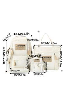 5 Piece Set Backpacks New Fashion School Bags For Teenage Girls Canvas Travel Women Backpack Female Student Shoulder Bag - White - View 8