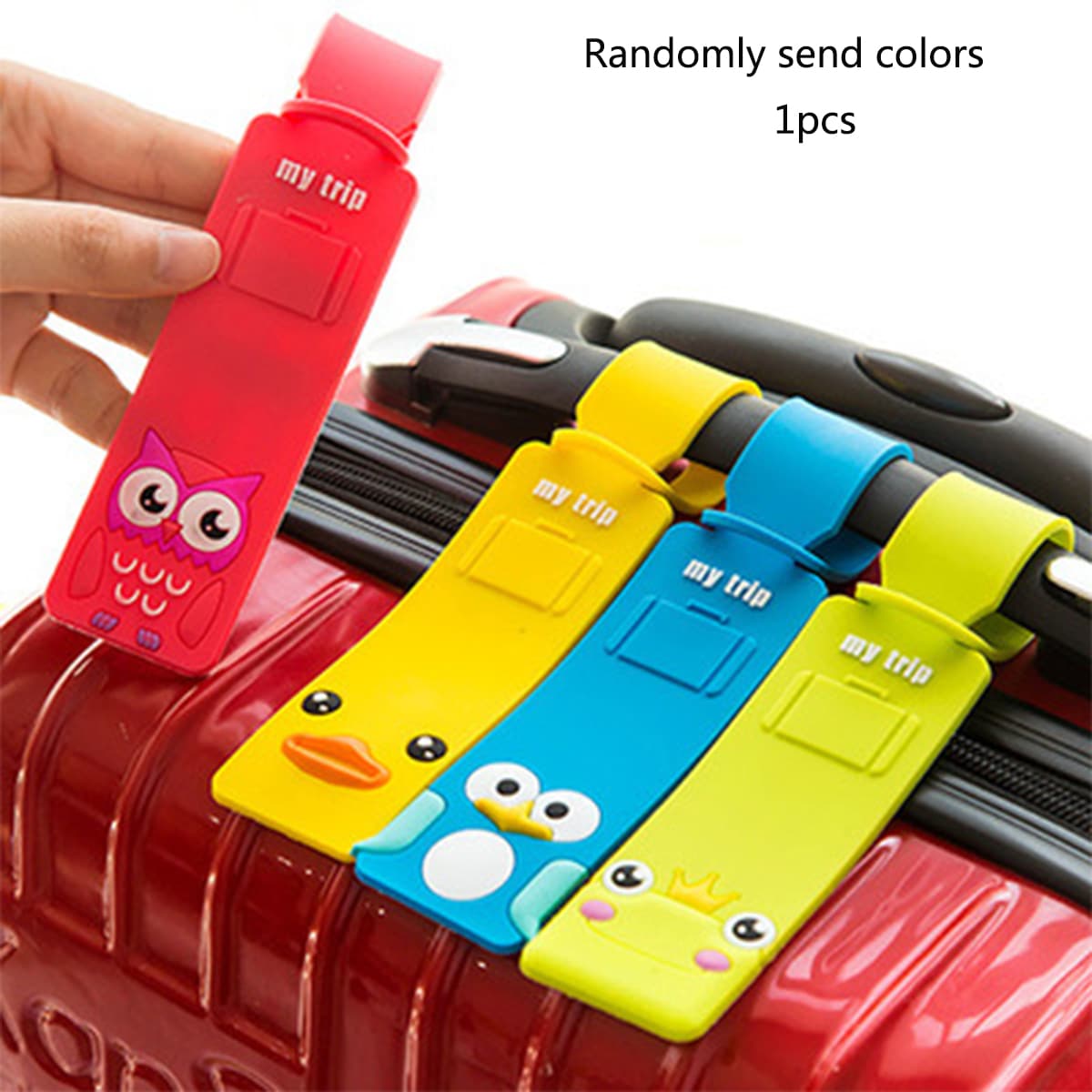 (1個隨機發貨)行李牌,手提箱牌,名牌,帶名字 Id 卡,雙面,便攜,適用於旅行、大學、學校袋、飛行、柔性橡膠,可愛,有趣,時尚,卡通,男女適用,學生,旅遊配件 矽膠假期配件適用於節日季節 - 彩色 - 查看 1