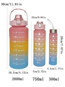 1入組2L或者750ml或者300毫升大容量灰色漸變PC水瓶,運動和健身便攜吸管杯,適用於家庭和旅行戶外使用 - 灰色 - 查看 2