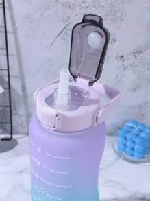 1入組2L或者750ml或者300大容量粉色漸變PC水瓶帶3D貼紙運動和健身便攜吸管杯,合適適用於戶外遊玩 - 粉色 - 查看 3