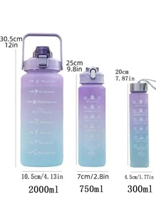 1入組2L或者750ml或者300大容量粉色漸變PC水瓶帶3D貼紙運動和健身便攜吸管杯,合適適用於戶外遊玩 - 粉色 - 查看 2