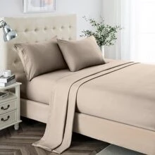 3pcs/4pcs Double Brushed Microfiber Bedding Sheet Sets, 2400 Soft Hotel Luxury Bed Sheets Twin/ Twin XL/ Full/ Queen/ King - 駝色 - 查看 1