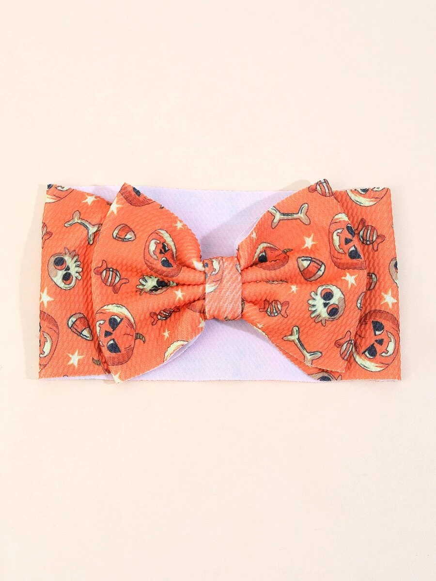 1pc Baby Bow-Knot Design Pumpkin Skeleton pattern Polyester Headband For Halloween - Multicolor - View 1
