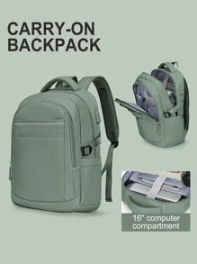 Floless 旅行筆記型電腦背包,大容量學生書包背包,女式男式,15.6 英寸商務飛行批准隨身背包,帶 Usb 充電端口和行李套,適合工作,耐用的大學帆布背包女式背包,女士禮品 - 綠色 - 查看 1