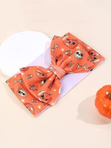 1pc Baby Bow-Knot Design Pumpkin Skeleton pattern Polyester Headband For Halloween - Multicolor - View 2