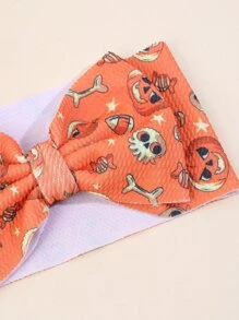 1pc Baby Bow-Knot Design Pumpkin Skeleton pattern Polyester Headband For Halloween - Multicolor - View 3