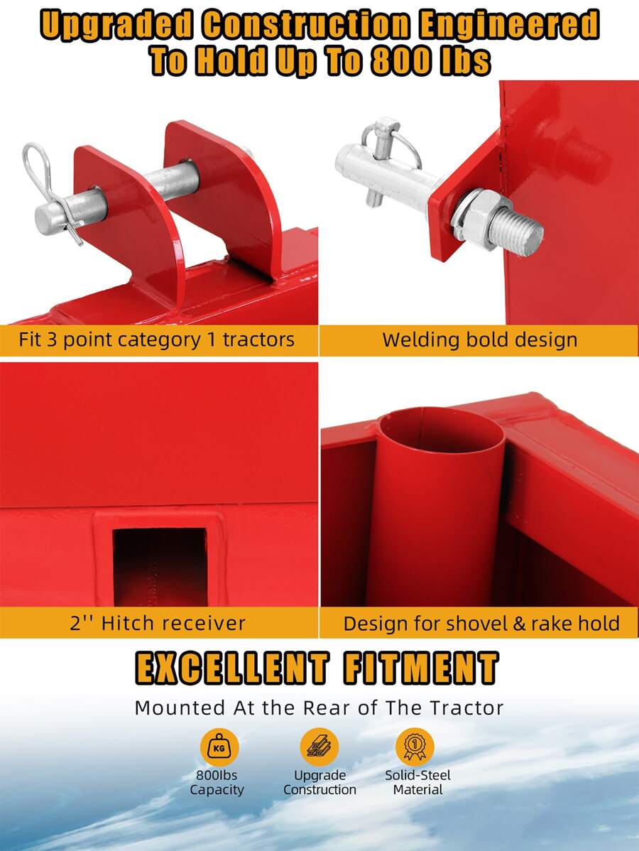 3 Point Ballast Box With 5cu.Ft Volume, 800lbs Capacity Hitch Ballast ...