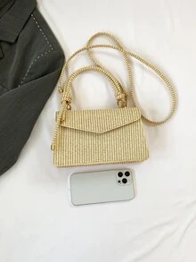 Khaki Color Minimalist & Fashionable Flap-over Handbag - Khaki - View 2