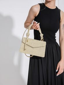 Khaki Color Minimalist & Fashionable Flap-over Handbag - Khaki - View 5