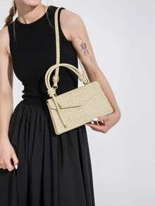 Khaki Color Minimalist & Fashionable Flap-over Handbag - Khaki - View 7