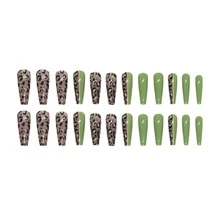Upgrade Your Look With 24pcs Long Ballerina Style Nail Tips, Featuring Olive Green & Refreshing Leopard Print, Suitable For Daily Wear, Parties & Dance Events - Multicolor - View 4