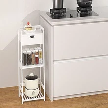 Bathroom Shelves, 3 Tier Ladder Shelf with Drawers, Bamboo Nightstand Open Shelving, Bookshelf Bookcase End Table Plant Stand for Living Room, Bedroom, Bathroom, Kitchen - White - View 5